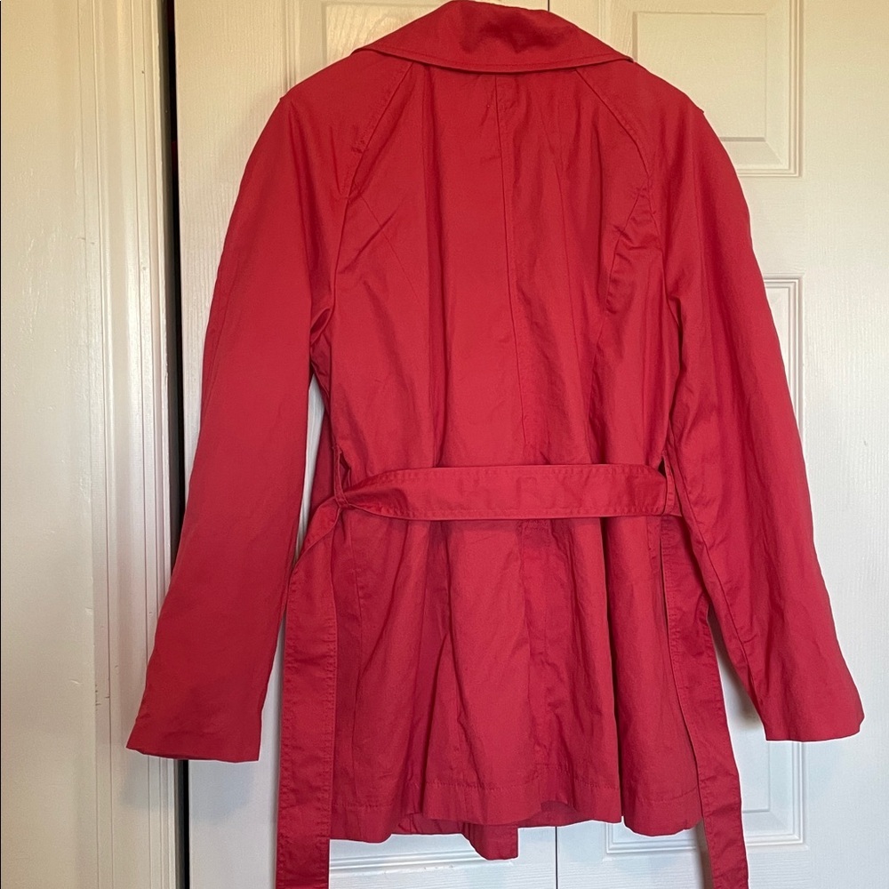 Women’s L St. John’s Bay coral belted car length coat double breasted buttons - Picture 6 of 11